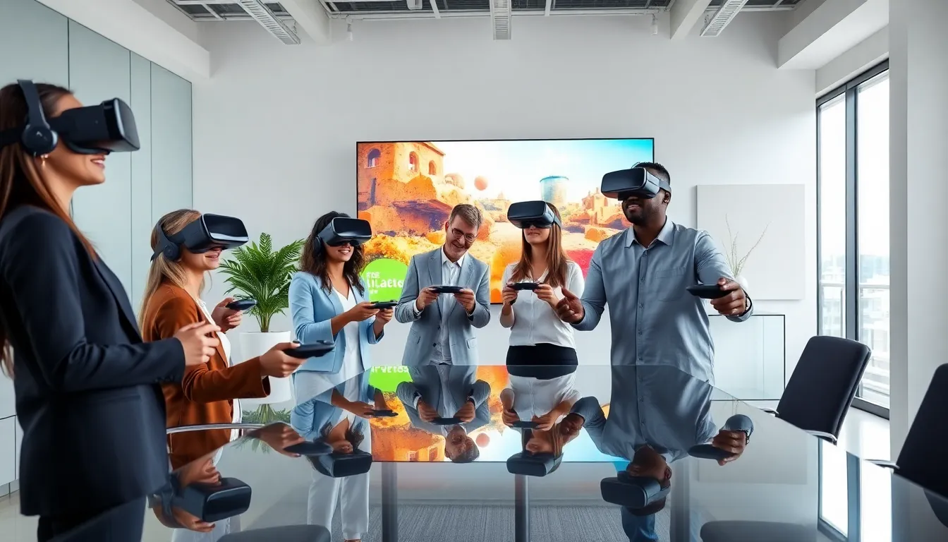 diverse team using virtual reality in a modern office.