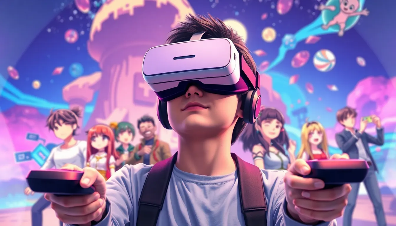 user immersed in an anime-inspired virtual reality environment.